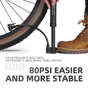 ปั๊มลมจักรยานแบบพกพาอเนกประสงค์ MTB 80 PSI ปั๊มลมมือแบบแมนนวล ที่สูบลมยางบอลลูน หัวต่อวาล์ว Schrader อุปกรณ์เสริมสำหรับจักรยานทั่วไป - Product Image 4