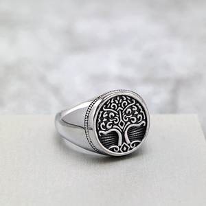 Vintage Stainless Steel Unisex <b>Ring</b> Tree Of Life Design Round Hip Hop Style Jewelry Gift - Product Image 1