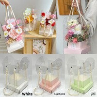Vente flash - Boîte cadeau en papier kraft pliable carrée transparente pour fleurs fraîches, ruban simple, couleur unie, pour la Saint-Valentin