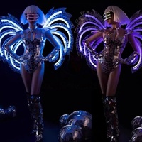 Nouvel ensemble de costumes de danse scénique lumineux à sept couleurs effet miroir argenté pour adultes, 100 % polyester, pour soirées et boîtes de nuit