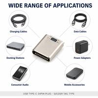 Connecteur mâle USB Type C 24 broches à souder verticalement avec coque en acier inoxydable pour l'assemblage de câbles de charge