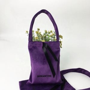 Custom Purple Velvet <b>Drawstring</b> Jewelry <b>Pouch</b> Bag Dust Bag for Handbags Luxury Carrier Bags Out Velvet for Earrings - Product Image 2