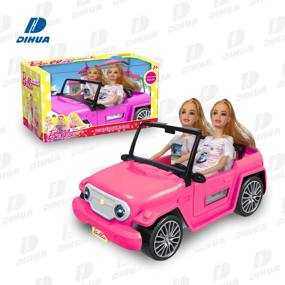 Muñeca de juguete de plástico de 11 pulgadas de gran oferta con coche de rueda libre para niñas, muñeca de moda en juego de muñeca de coche convertible de doble asiento