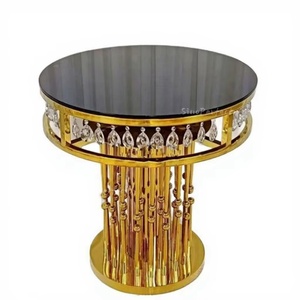 Ensemble de supports dorés de décoration élégante pour mariage, support rond pour gâteau, table pour événement - Product Image 1