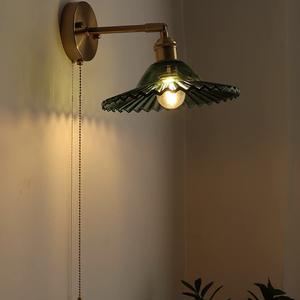 Japanese Retro Brass Glass <b>Wall</b> Lamp Pull Cord Switch for Bedroom Bedside Bathroom Dressing Room Background <b>Wall</b> <b>Light</b> Fixture - Product Image 4