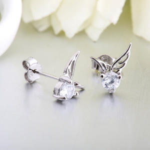 Fashion Womens Silver Plated Jewelry Angel <strong>Wings</strong> Crystal Ear Stud <strong>Earrings</strong> - Product Image 3