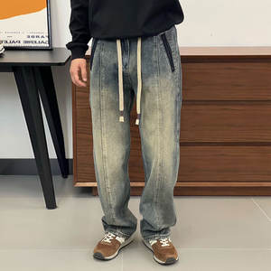 Jeans larghi da uomo di alta qualità Vintage Jeans personalizzati a vita media nuovo stile dritto per <span class=keywords><strong>Y2K</strong></span> Streetwear <span class=keywords><strong>pantaloni</strong></span> in Denim larghi - Product Image 2