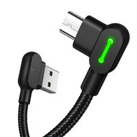 3m Panjang 90 °   Kabel Gaming Micro USB, Indikator LED Pengisian Cepat, Pelindung TPE Terjalin untuk Ponsel & Power Bank