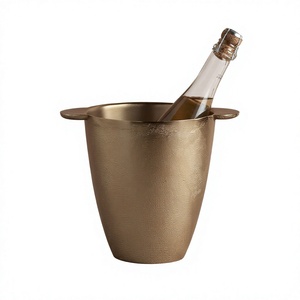 Seau à glace rond en aluminium moulé, plaqué or, refroidisseur de bouteilles de vin et de champagne pour bars et fêtes - Product Image 1