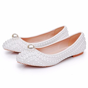 Décolleté a punta piatta da <span class=keywords><strong>donna</strong></span> scarpe singole comode a bocca bassa con perline a sfera di grandi dimensioni scarpe da sposa da sposa per la sera - Product Image 5