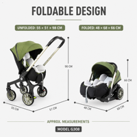 Système de poussette de voyage 4-en-1 en alliage d'aluminium, portable, compact et pliable