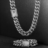Conjunto de Collar y Pulsera de Cadena Cubana de Acero Inoxidable, Color Dorado, con Hebilla Decorada, Joyería Hip Hop, Accesorios para Hombre