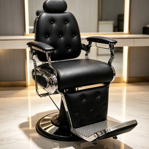 Fauteuil de barbier vintage, fauteuil de barbier hydraulique inclinable avec appui-tête, fauteuil de rasage pour salon - Product Image 1