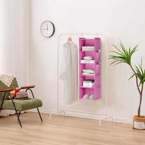 Hanging Closet Organizer 5 <b>Shelf</b> Light Pink Fabric Storage <b>Shelves</b> For Bedroom Neatening <b>Hook</b> Type - Product Image 2
