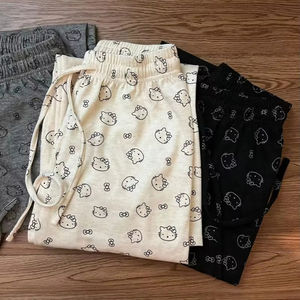 Bonitos pantalones de cintura alta con estampado de arroz glutinoso para niñas, diseño de pierna recta informal, cierre de cintura elástica para el verano - Product Image 1