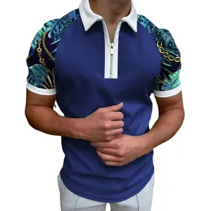 Neue Herren Polo Shirts Sommer Hochwertige Mode Kurzarm bedrucktes kariertes T-Shirt Herren Turn Down Kragen Reiß verschlüsse schlanker Pullover