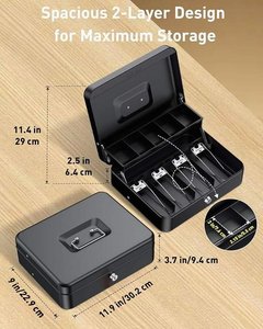 Cash <b>Box</b> for Supermarket Cashiers-Coin & Bill Organizer with Key <b>Lock</b> Steel Durable Removable - Product Image 5