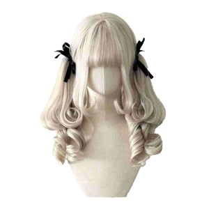 Peluca de estilo Lolita para toda la cabeza, pelo largo y rizado con flequillo lateral, coletas, línea de cabello natural, fibra Kanekalon - Product Image 5