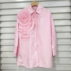 <span class=keywords><strong>Camicia</strong></span> in cotone primavera estate Chic da <span class=keywords><strong>donna</strong></span> <span class=keywords><strong>con</strong></span> motivo plissettato a maniche lunghe <span class=keywords><strong>con</strong></span> collo a fiocco stile Polo - Product Image 1