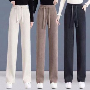 <b>Women</b> Winter Breathable Woven <b>Corduroy</b> Seamless Thick Fleece Lining <b>High</b> <b>Waist</b> Drawstring Long Wide Leg Casual Straight <b>Trousers</b> - Product Image 3