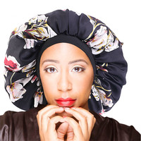 Bonnets de grande taille Bonnets imprimés pour soins capillaires Bonnet de sommeil en satin bouclé de nuit pour femme
