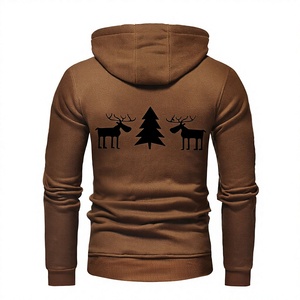 Sudadera con Capucha Marrón para Hombre con Estampado de Alce y Árbol, Corte Regular, Informal, de Algodón Tejido, Ecológica, para Invierno - Product Image 5