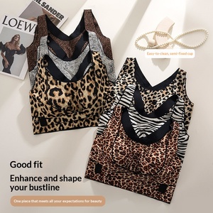 Sujetador deportivo inalámbrico push-up de leopardo sin costuras para mujer, de alta sujeción, con cierre lateral, talla grande, ajustable, transfronterizo - Product Image 3