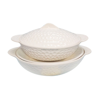 Soupière en céramique de porcelaine 2025 avec couvercle 2,8 L – Essentiels pour la maison 1 qt. Plat à gratin en osier tressé