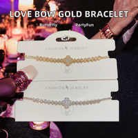 Bracelet de fête élégant unisexe en acier inoxydable plaqué or 18 carats avec breloque papillon et cœur en zircon, idéal pour les couples - Collection Love Bow MoLin