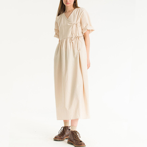 Fabbrica di produzione di <span class=keywords><strong>abbigliamento</strong></span> con servizio personalizzato estate abito da <span class=keywords><strong>donna</strong></span> <span class=keywords><strong>retrò</strong></span> di mezza lunghezza in puro lino caldo - Product Image 4