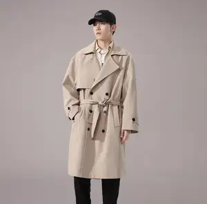 Trench-coat long kaki à vent anglais pour hommes 2021 automne/hiver nouvelle taille petit manteau long pour hommes