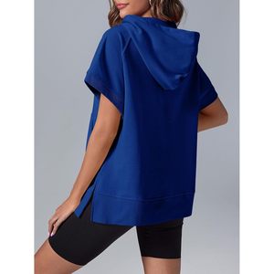 Sweat-shirt à capuche surdimensionné pour femme, à manches courtes, avec poches, pull décontracté, taille plus - Product Image 4