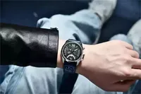 Jam Tangan Pria BENYAR 5171M 5171 Kulit Biru Casing Alloy Baru Kronograf Mesin Quartz Jepang
