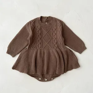 Paleo Baby Knitted Dress Cute Brown A Line Kids Dresses Toddler Twisted Knit Sweater Rompers Baby Girl Romper Dress