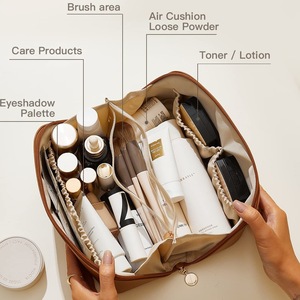 Dropshipping Portable Flat Open Pu Travel Cosmetic Bag Large Capacity <b>Toiletry</b> Makeup <b>Storage</b> Organizer - Product Image 2