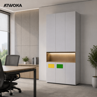 Armoire de bureau modulaire ATWOKA, meuble de rangement à trois niveaux avec niche d'affichage LED et casier credenza