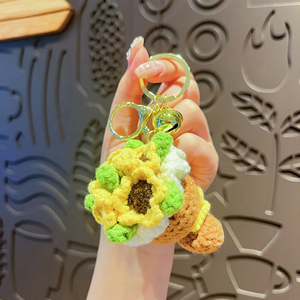 Cadeau de la Saint-Valentin 2026 : Porte-clés en crochet fait main, bouquet de fleurs en peluche écologique et durable (rose, tournesol) - Product Image 5