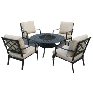 Quemador pintado de acero para jardín al aire libre de 5 piezas de lujo moderno, silla de aluminio fundido, juego de mesa para fogatas de carbón para parrillas de barbacoa al aire libre - Product Image 3