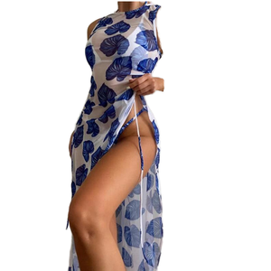 Factory Wholesale 2026 Women's Three-Piece Printed Bikini Cover Ups <b>Beach</b> Dress Swimwear Swimming Suits Knitting Material <b>Thongs</b> - Product Image 1