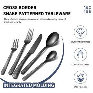 Golden Stainless Steel Cutlery <b>Set</b> 5 Pieces Snake Pattern <b>Dinner</b> Knife Fork Spoon Western Restaurant Tableware - Product Image 3