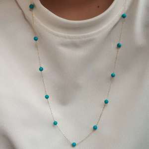 Elegante Collar de Cuentas de Disco Turquesa, Chapado en Oro de 18K, Cadena de Eslabones de Plata S925, Patrón Geométrico de Corte Esmeralda, Estilo Clásico - Product Image 4