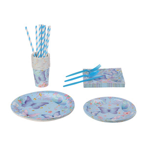 Juego de Vajilla DAMAI con Diseño de Mariposas Azules para Baby Shower o Fiesta de Cumpleaños de Niña, Incluye Platos, Vasos y Servilletas de Papel - Product Image 5