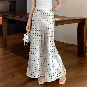 Nouveau Offre Spéciale printemps été dames à pois imprime taille haute femmes noir Champagne Sexy sirène longues jupes - Product Image 3