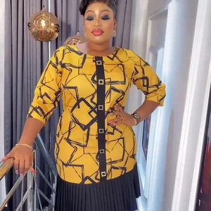 2024 African Print Lace <strong>Dress</strong> Turkey Design Plus Size Contrast Pleated <strong>Dress</strong> Women's Fashion Office <strong>Type</strong> Skirt - Product Image 1