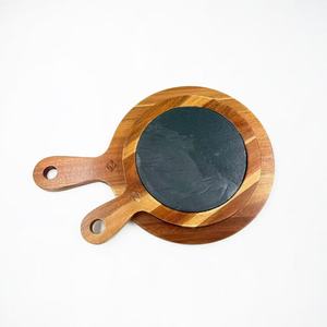 Ensemble de planches à pizza en bois d'acacia 29x20cm 36x25cm avec incrustation en pierre pour servir et faire du barbecue - Product Image 1