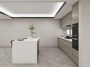 Ensemble d'armoires de cuisine grises modernes avec évier, contreplaqué MDF, panneau de particules avec dosseret en mélamine pour un usage en appartement - Product Image 4