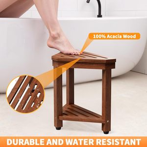 Wooden <b>Bathroom</b> Shower <b>Stool</b> Two Tier Storage Rack Triangular Toilet Seat With Shelf For Toiletries Minimalist Design - Product Image 2