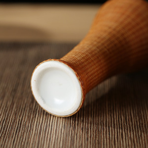 Handmade Bamboo Woven Ceramic <b>Vase</b> Round Asian Zen Style Floral Display Table Decor <b>Small</b> Plum <b>Vase</b> - Product Image 5
