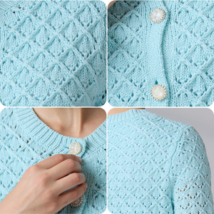 Factory Custom Logo Knitwear Knit Round Neck Acrylic Knitted <b>Cardigan</b> <b>Sweater</b> With Button for Women - Product Image 6