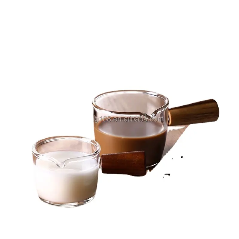 Espresso Shot Glass with Wood Handle 40ml/75ml/150ml milk /coffee measuring cup for coffee makers shot glass